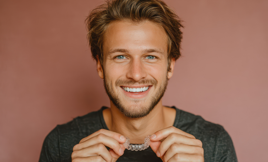 Man holding clear aligner
